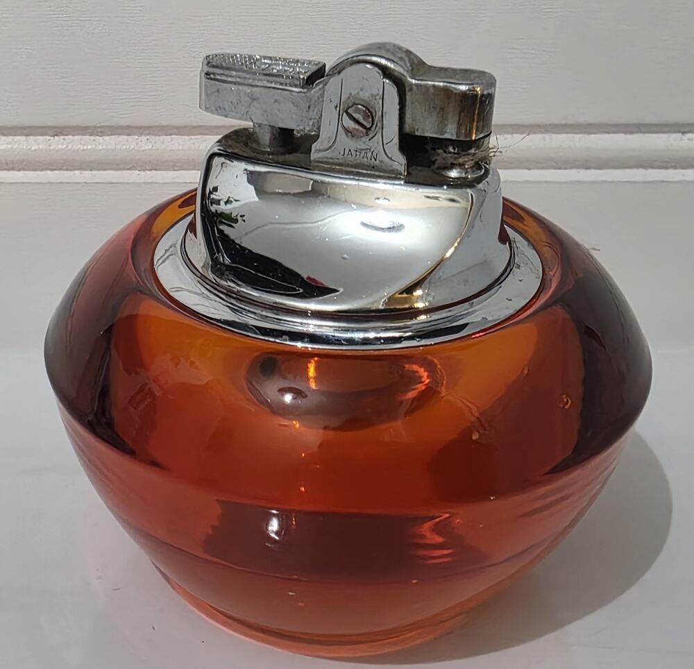 Vintage Viking Glass Orb Table Lighter Orange Mid-Century MCM Persimmon